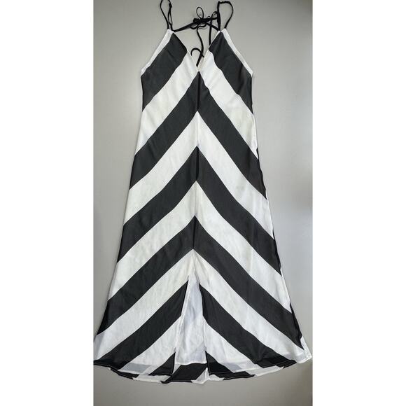 Christopher John Rogers Sleeveless Slip Dress Womens 10 Black White Chevron Y2K - Picture 5 of 16